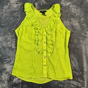 Jennifer Lauren Lime Green Polka Dot Ruffle Blouse M